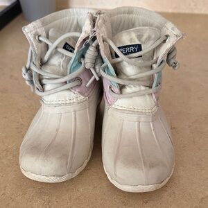 Sperry Kids White and Light Pink Boots